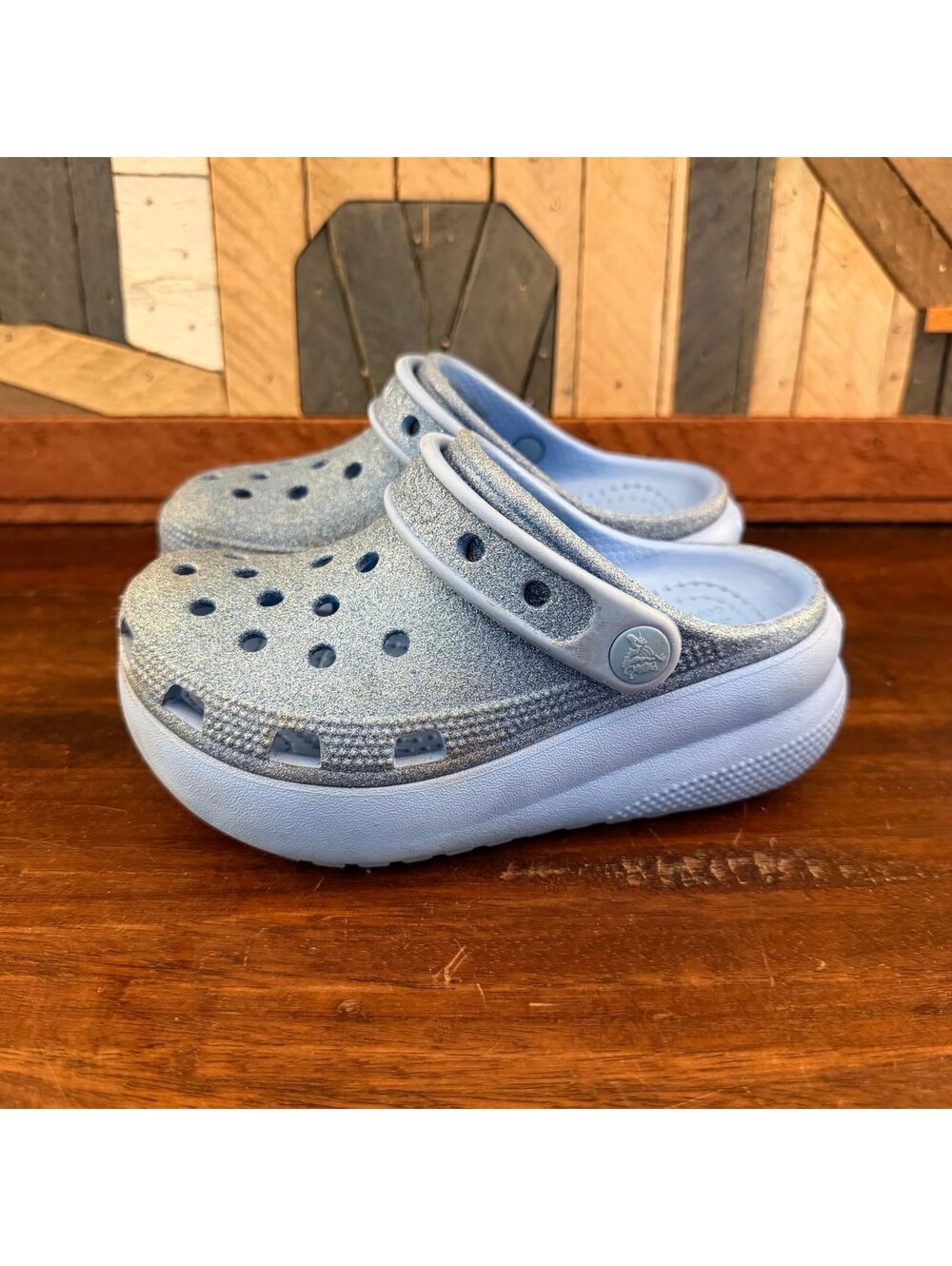 Crocs Kids Classic Cutie Glitter Platform Clogs Silver Blue C11